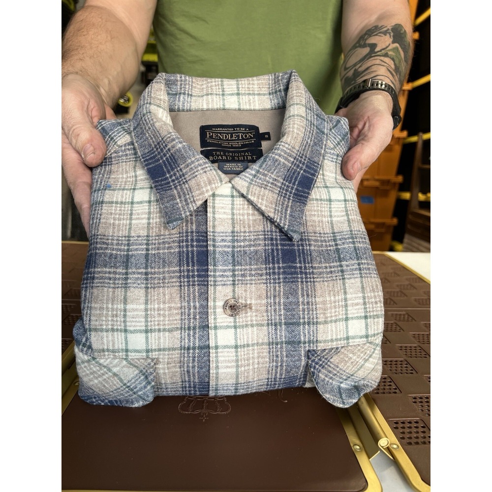 NWT Pendleton (S) Original Board Shirt Wool Long Sleeve Blue Grey Ombré Plaid